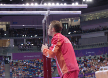 Azərbaycan gimnastı Oleq Stepko Avropa Oyunlarında paralel qollarda hərəkətlərdə qızıl medal qazandı. Bakı, Azərbaycan, 20 iyun 2015